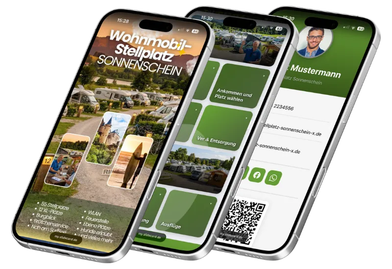 SlideCard Camp auf dem Smartphone – Wohnmobilstellplatz Beispiel