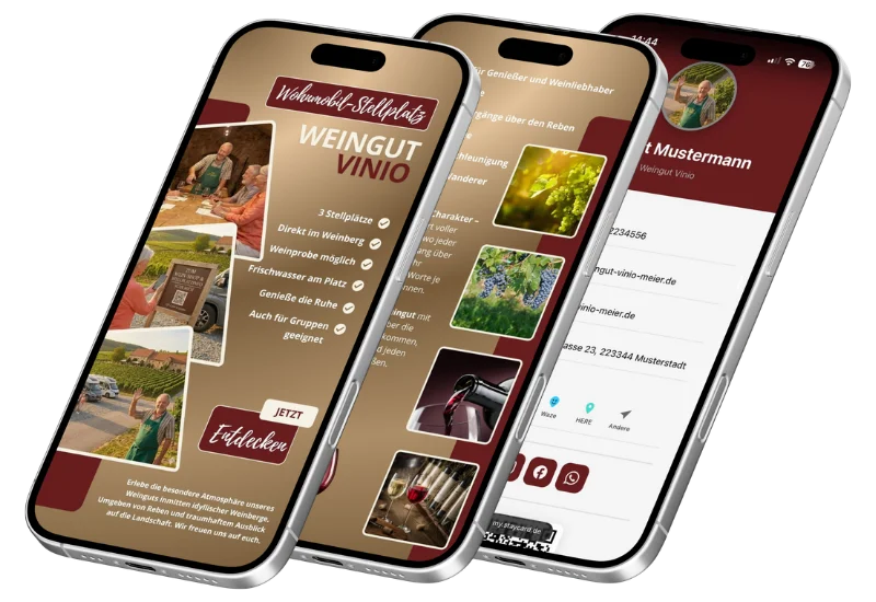 SlideCard Vino auf dem Smartphone – Weingut mit Stellplatz