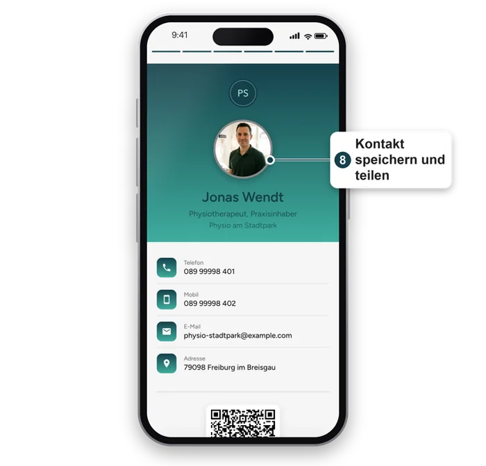 Kontakt speichern und teilen