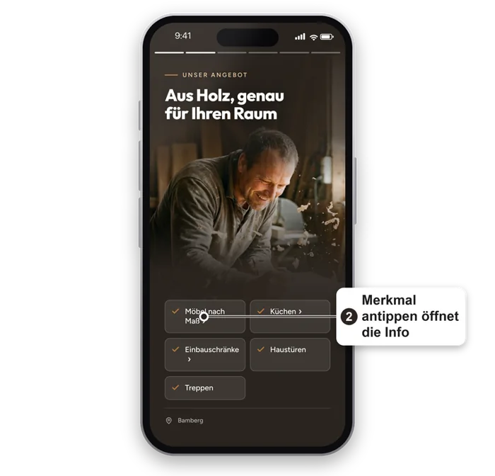 Merkmal antippen öffnet die Info
