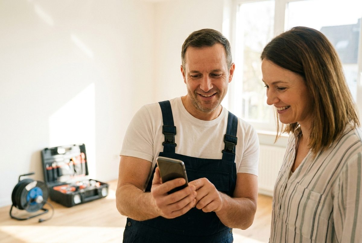 Handwerker zeigt seine SlideCard