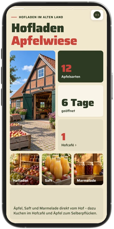 Musterkarte Hofladen Apfelwiese – SlideCard für Hofladen
