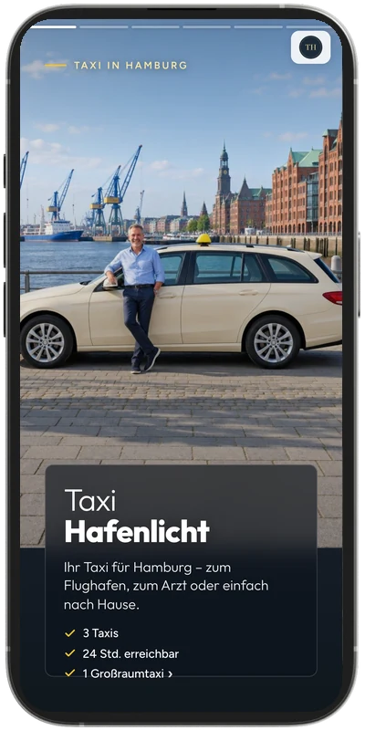 Musterkarte Taxi Hafenlicht – SlideCard für Taxi