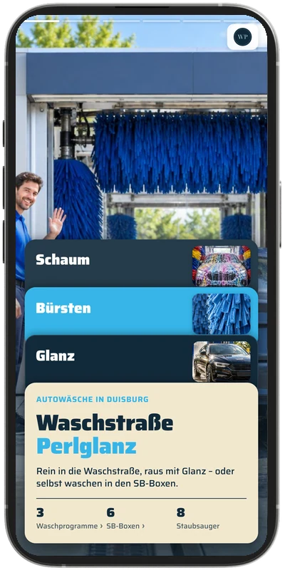 Musterkarte Waschstraße Perlglanz – SlideCard für Autowäsche